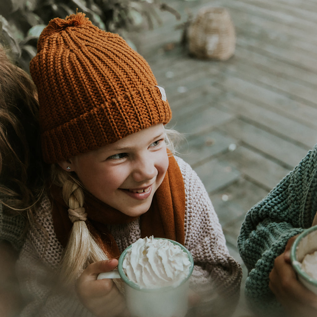 Yuki Kidswear Child Chunky Knitted Hat Rust Brown