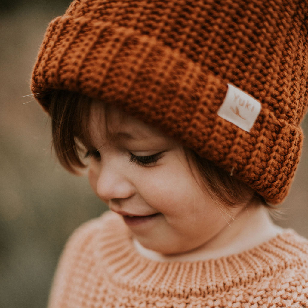 Yuki Kidswear Child Chunky Knitted Hat Rust Brown
