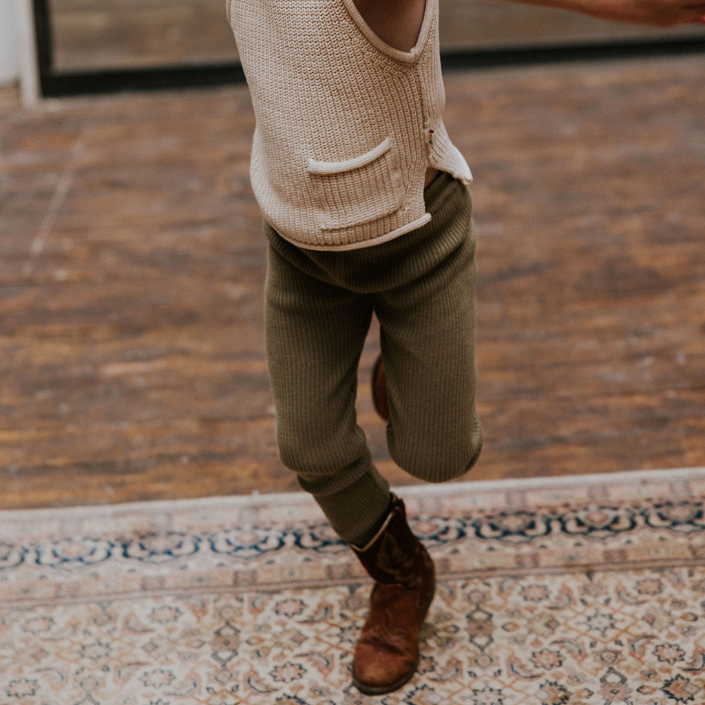 Yuki Kidswear Baby And Child Fine Rib Knitted Leggings Sage Green