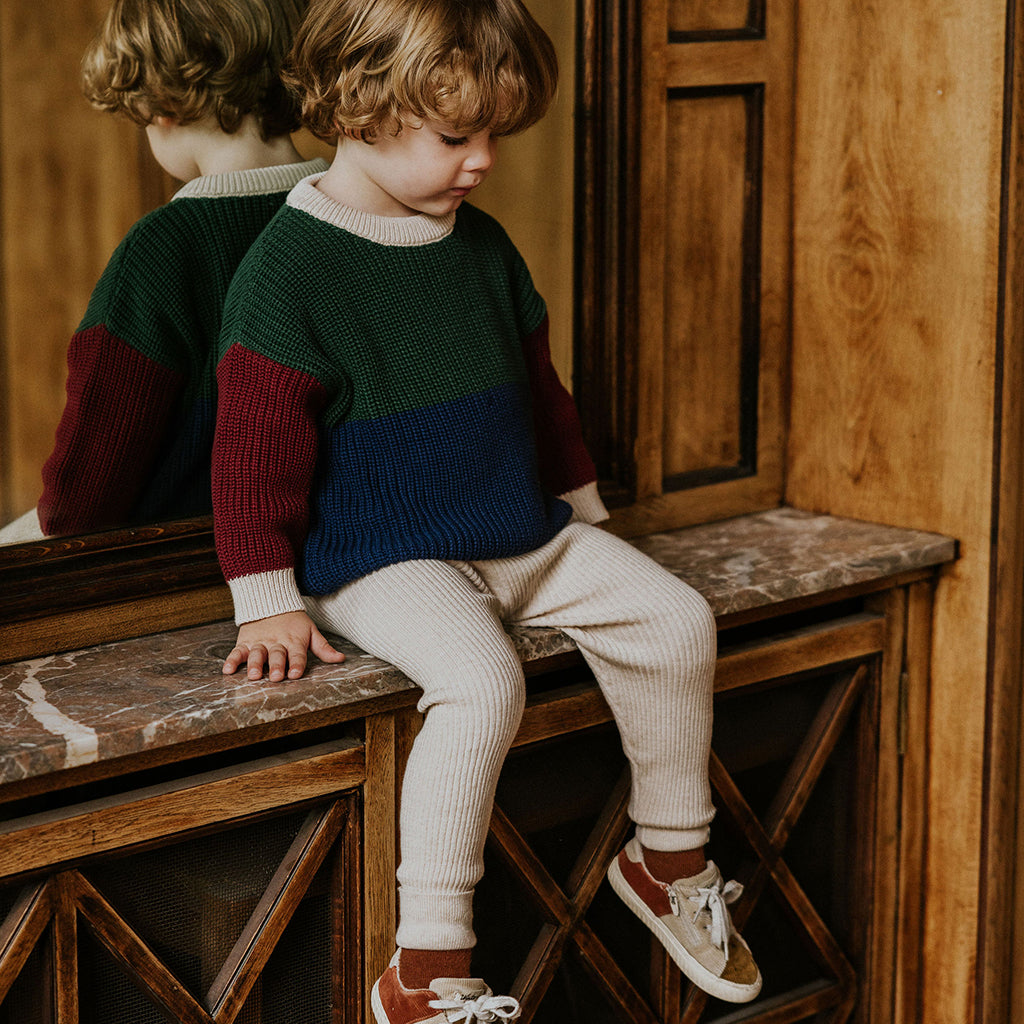 Yuki Kidswear Baby And Child Fine Rib Knitted Leggings Sand Melange Cream