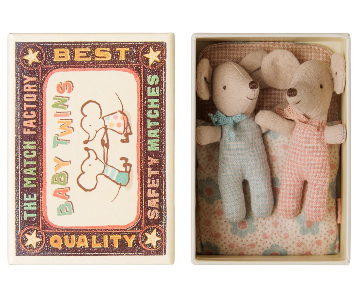 Maileg Toys Twins, Baby mice in matchbox - Checker