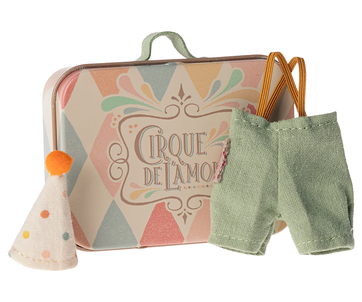 Maileg Toys Mouse Clown clothes in suitcase, Little brother mouse