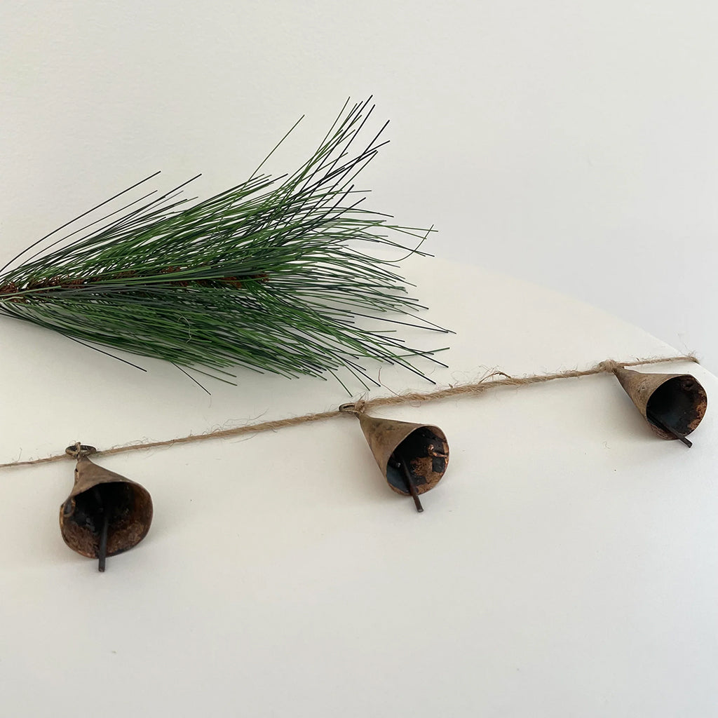 Fort & Field Rustic Tin Cone Shaped Brass Bell Jute Holiday Garland