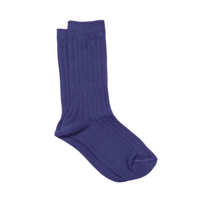 Blue ribbed knit socks.