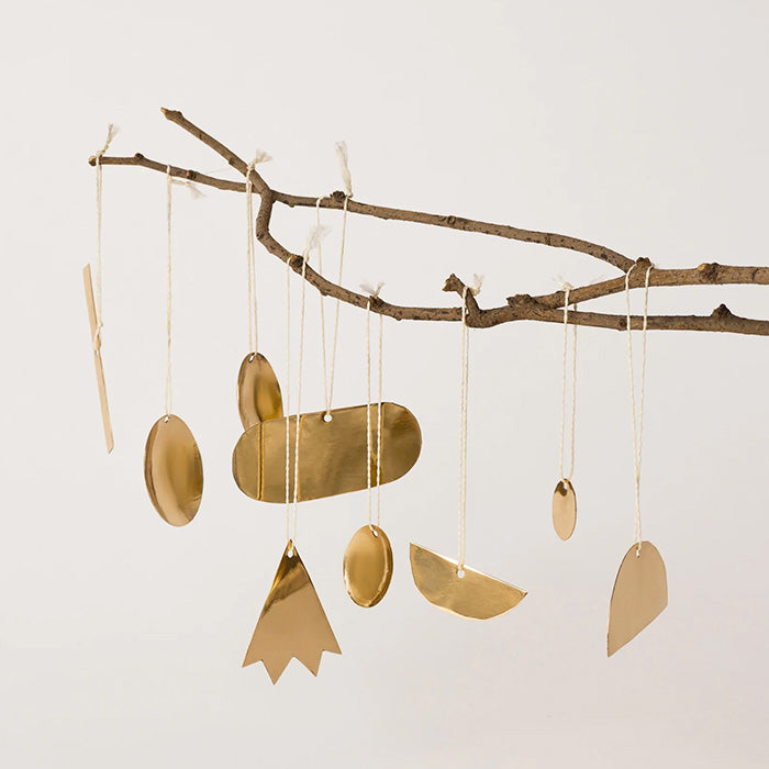 Fleck Set of 9 Brass Abstract Ornaments