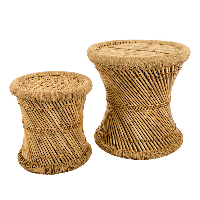 Bamboo cane round table and stool.