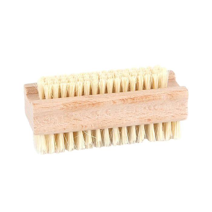 Wooden nail brush with stiff bristles.