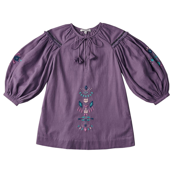 Nellystella Baby And Child Laliya Long Sleeved Dress With Embroidery Pewter Purple