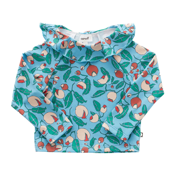 Oeuf Baby And Child Ruffle Swim Top Blue Floral Print