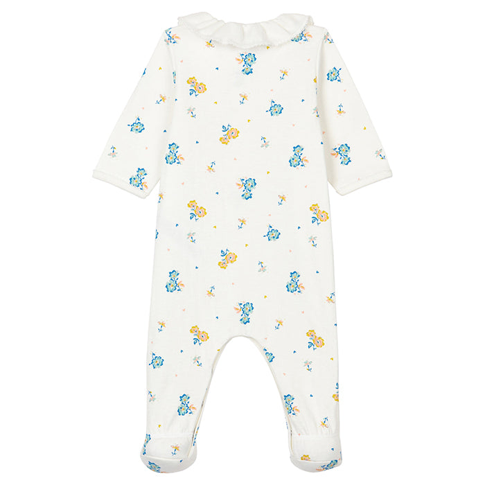 Petit Bateau Baby Talna Pyjamas With Feet Marshmallow White With Floral Print