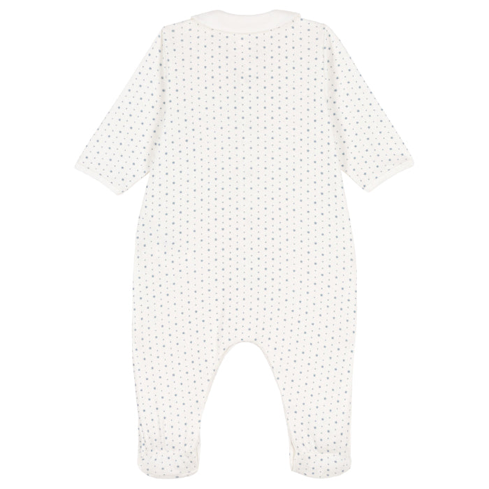 Petit Bateau Baby Collared Pyjamas White With Grey Stars