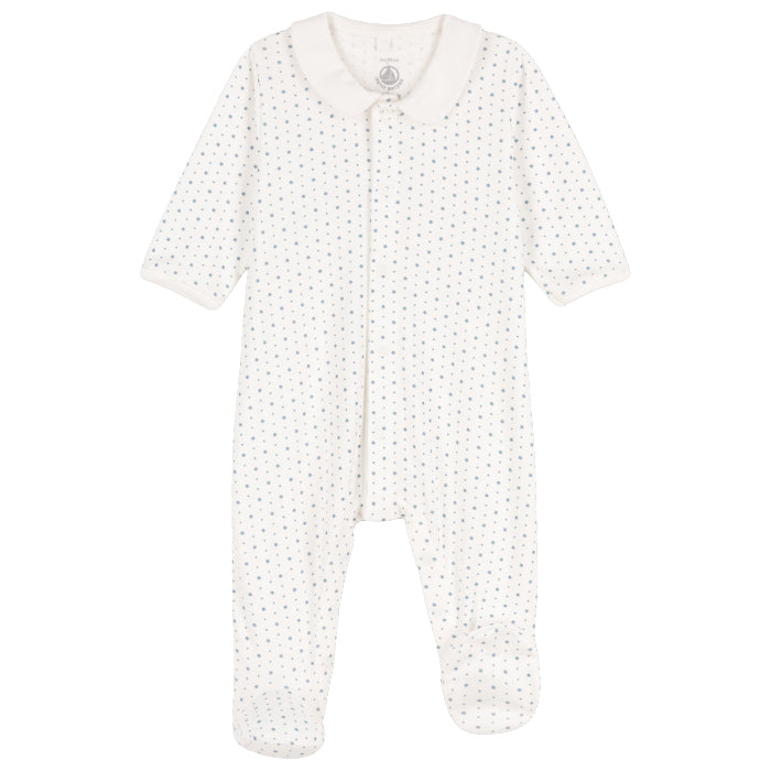 Petit Bateau Baby Collared Pyjamas White With Grey Stars
