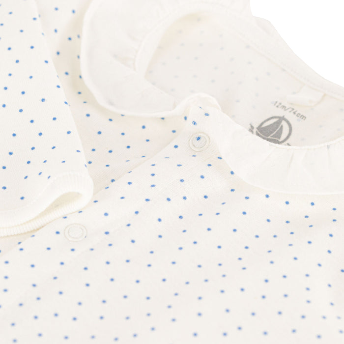 Petit Bateau Baby Pyjamas With Feet White With Blue Dot Print
