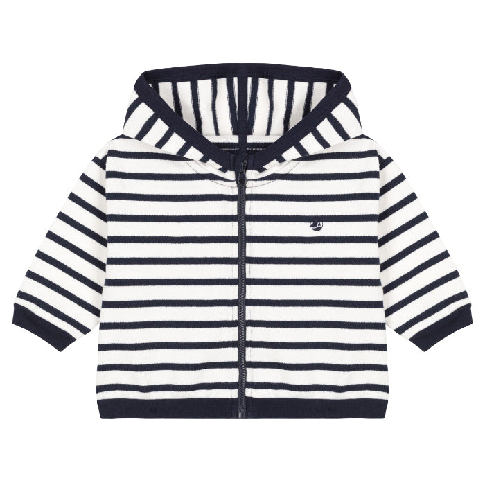 Petit Bateau Baby Hooded Sweatshirt Navy Blue Stripes