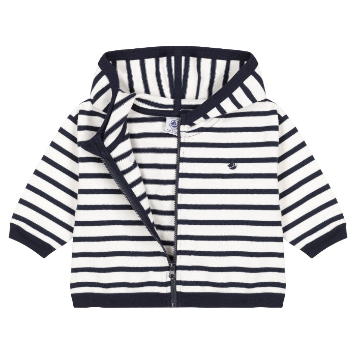 Petit Bateau Baby Hooded Sweatshirt Navy Blue Stripes