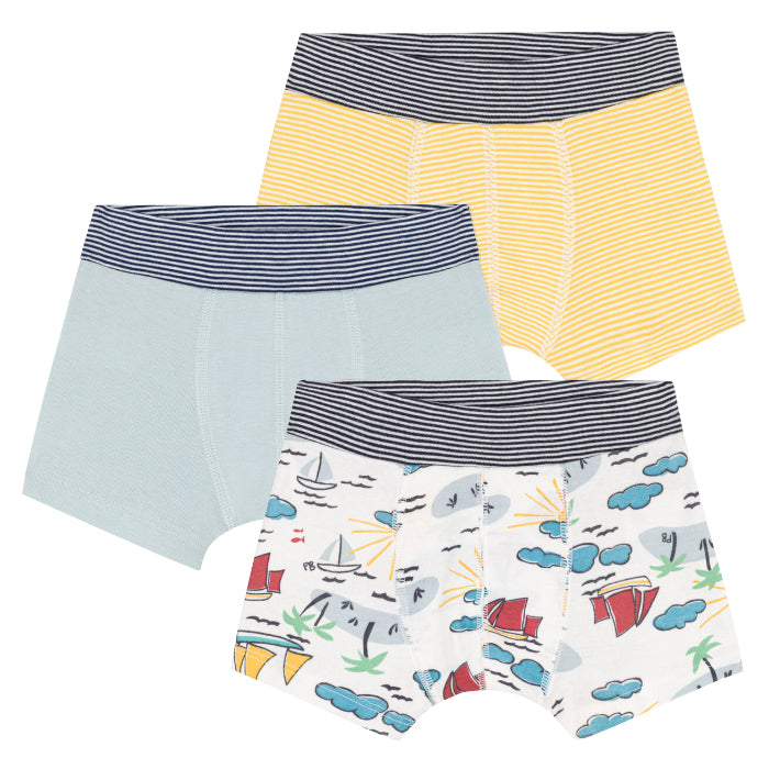 Petit Bateau Child Set Of Three Underwear Boat And Island Print