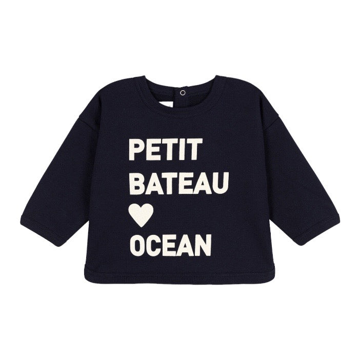Petit Bateau Baby Fleece Sweatshirt With Petit Bateau Loves The Ocean Print Navy Blue
