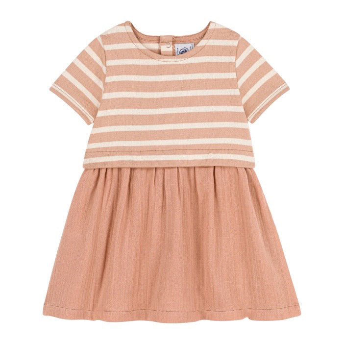 Petit Bateau Baby Dress Vintage Pink With Beige Stripes