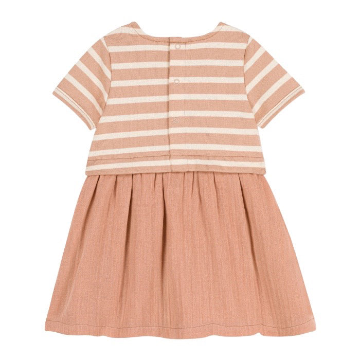 Petit Bateau Baby Dress Vintage Pink With Beige Stripes