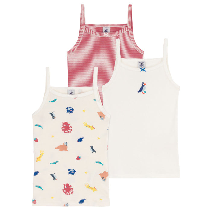 Petit Bateau Child Set Of Three Camisoles Sea Animals Print