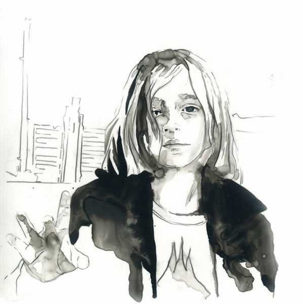 Commissioned black and white ink drawing of a girl by Elizabeth Dyer.