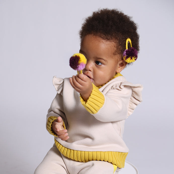 Tia Cibani Kids Child Fringe Pompom Hair Clip Jellybelly Yellow Set of 2