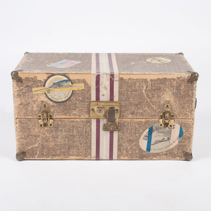 Vintage Doll Wardrobe Suitcase With Clothing Brown