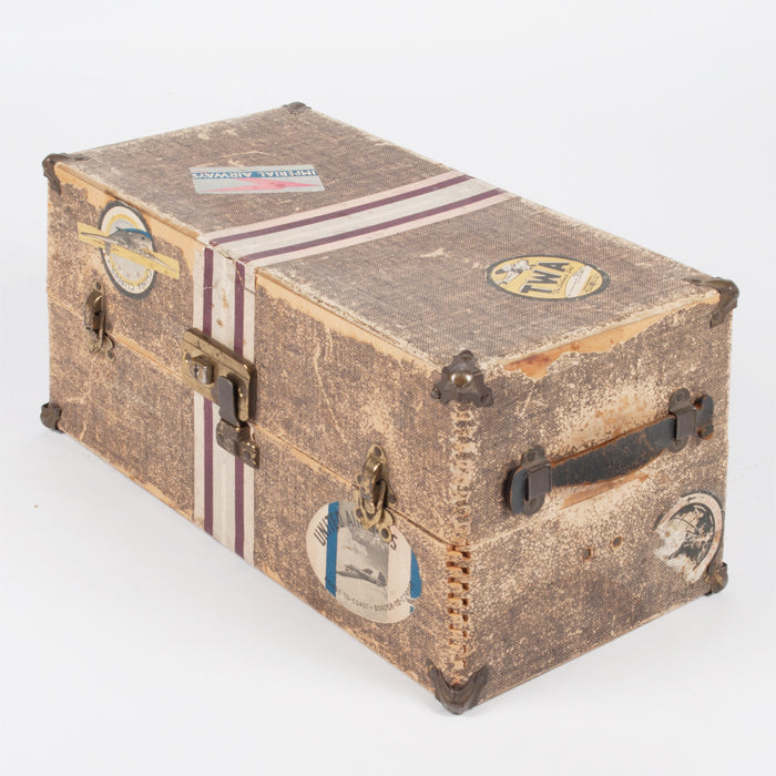 Vintage Doll Wardrobe Suitcase With Clothing Brown