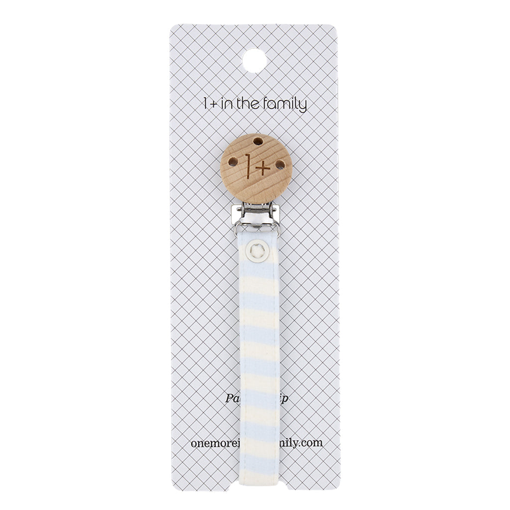 1+ In The Family Baby Aina Pacifier Clip Misty Blue Stripes