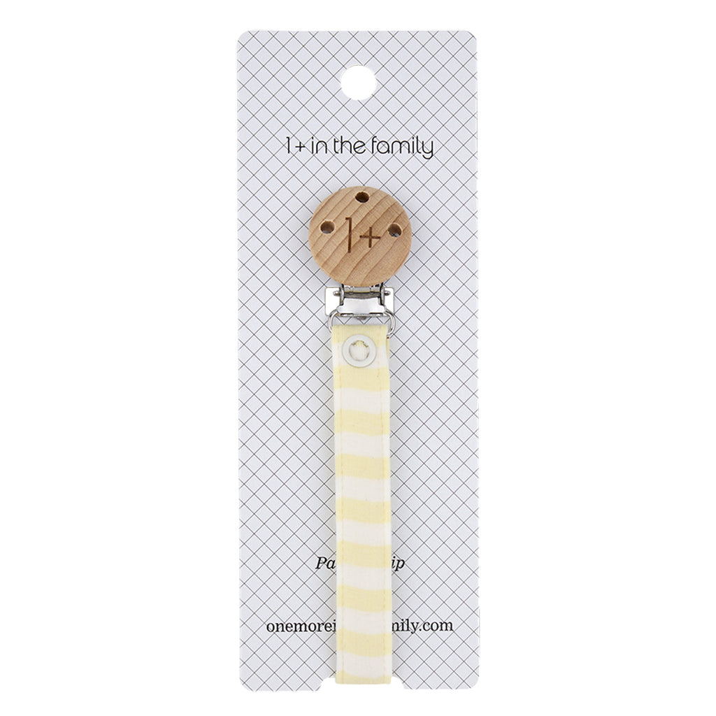 1+ In The Family Baby Aina Pacifier Clip Pastel Yellow Stripes