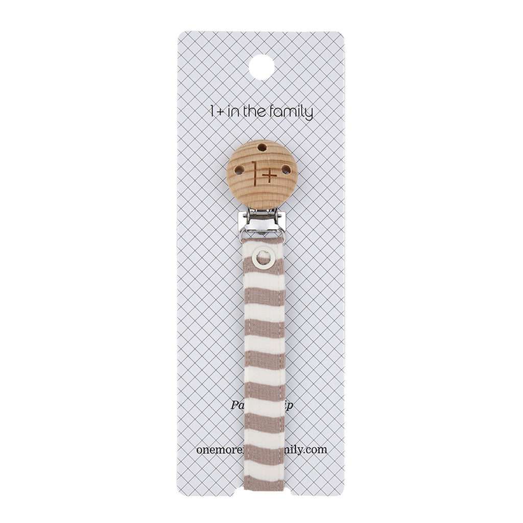 1+ In The Family Baby Aina Pacifier Clip Taupe Brown Stripes