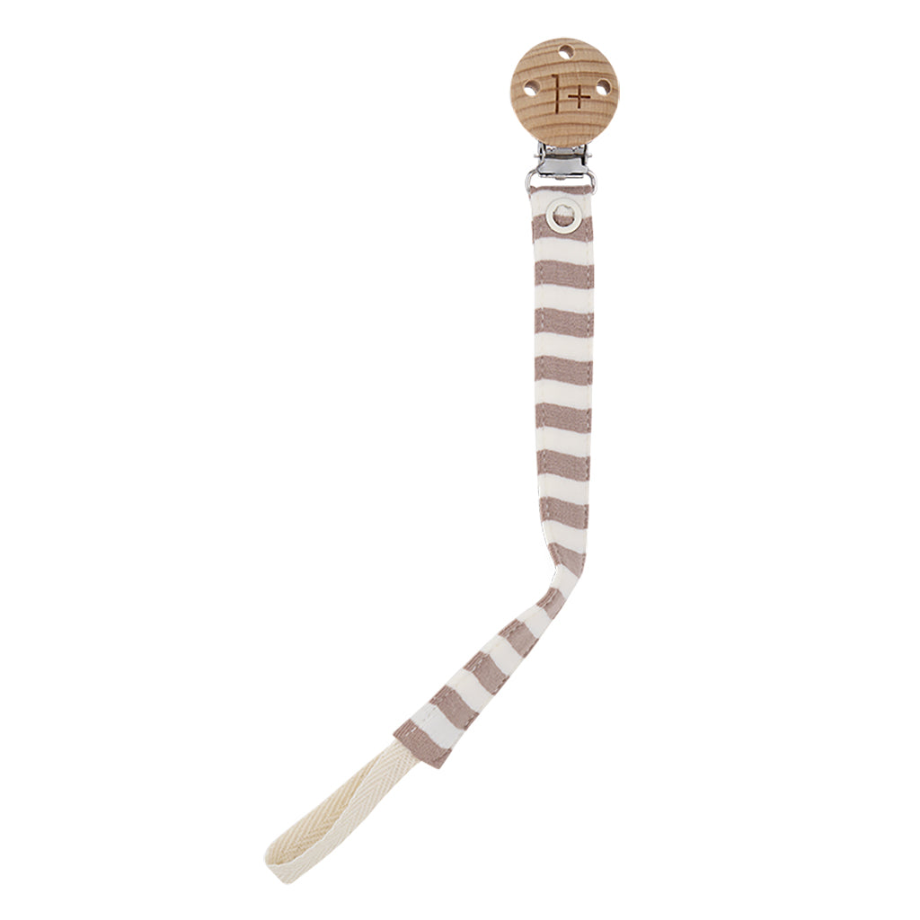 1+ In The Family Baby Aina Pacifier Clip Taupe Brown Stripes