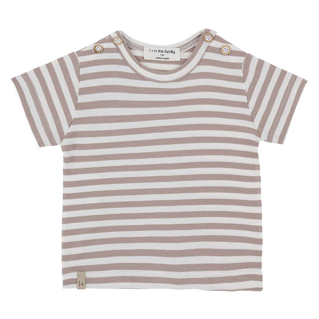 1+ In The Family Baby Jon T-shirt Taupe Brown Stripes