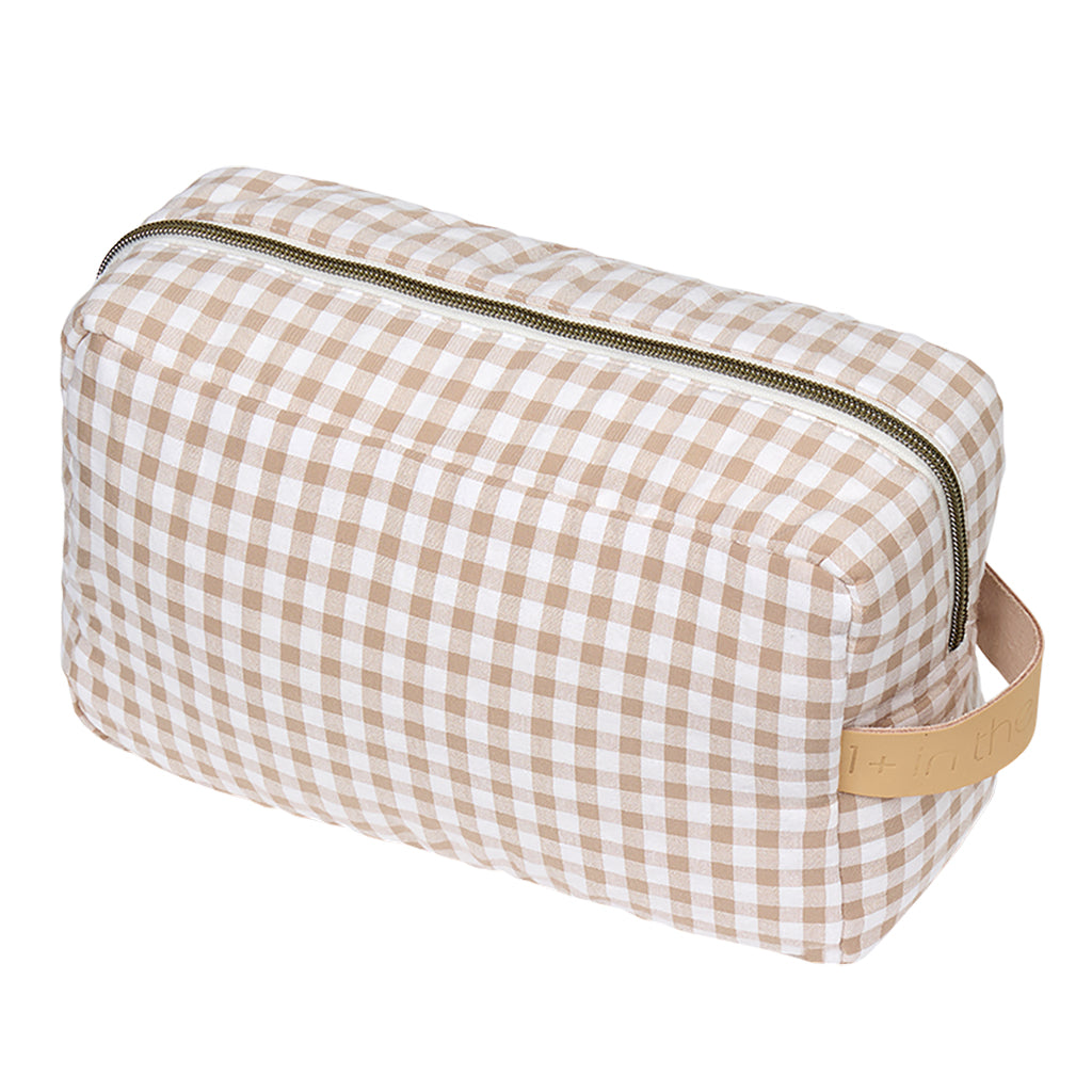 1+ In The Family Toiletry Bag Taupe Brown Checks
