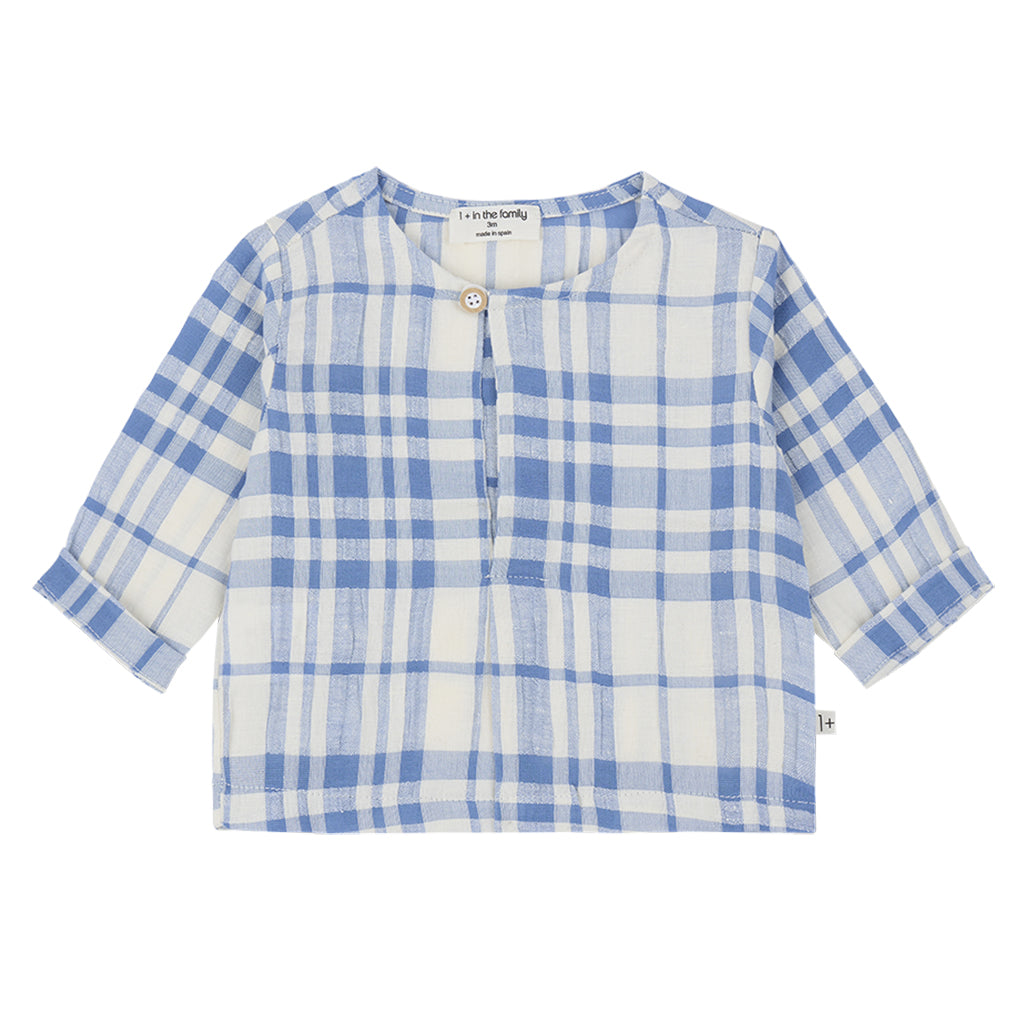 1+ In The Family Baby And Child Ter Shirt Ultramarine Blue Checks