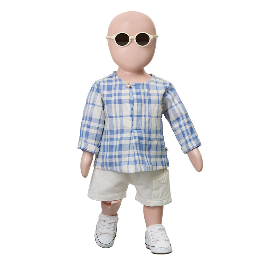 1+ In The Family Baby And Child Ter Shirt Ultramarine Blue Checks