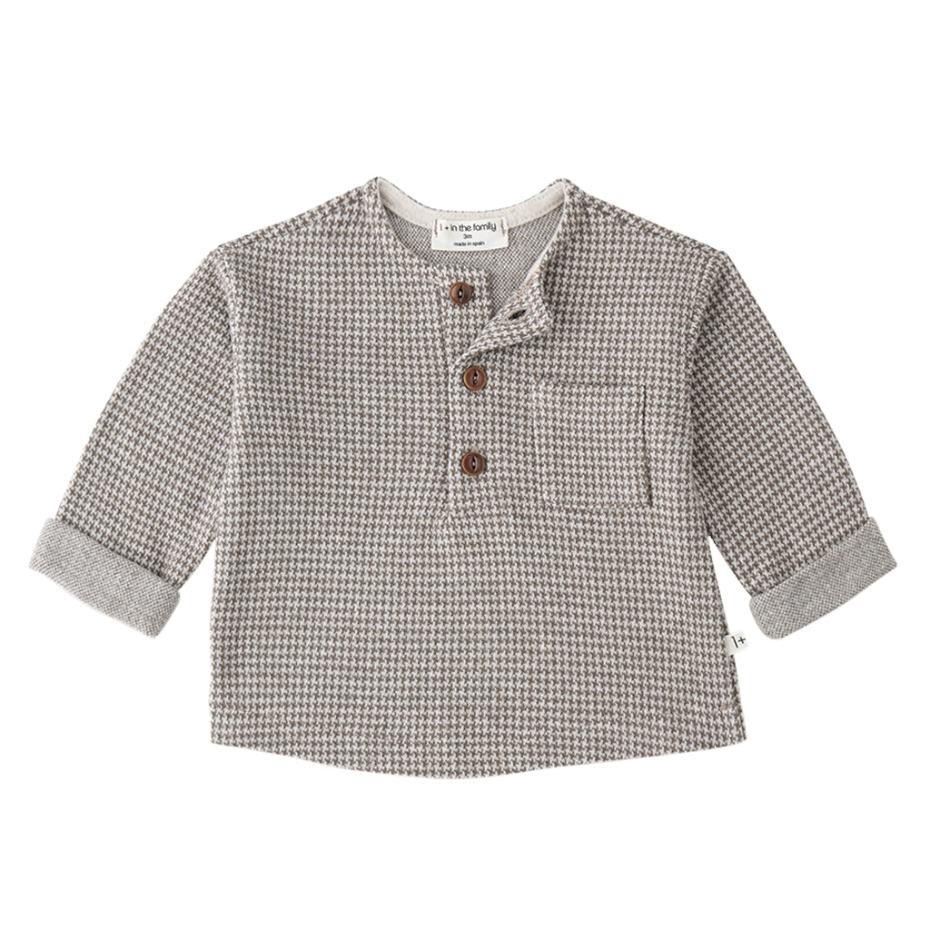 1+ In The Family Baby And Child Nuoro Shirt Dark Taupe Brown Herringbone