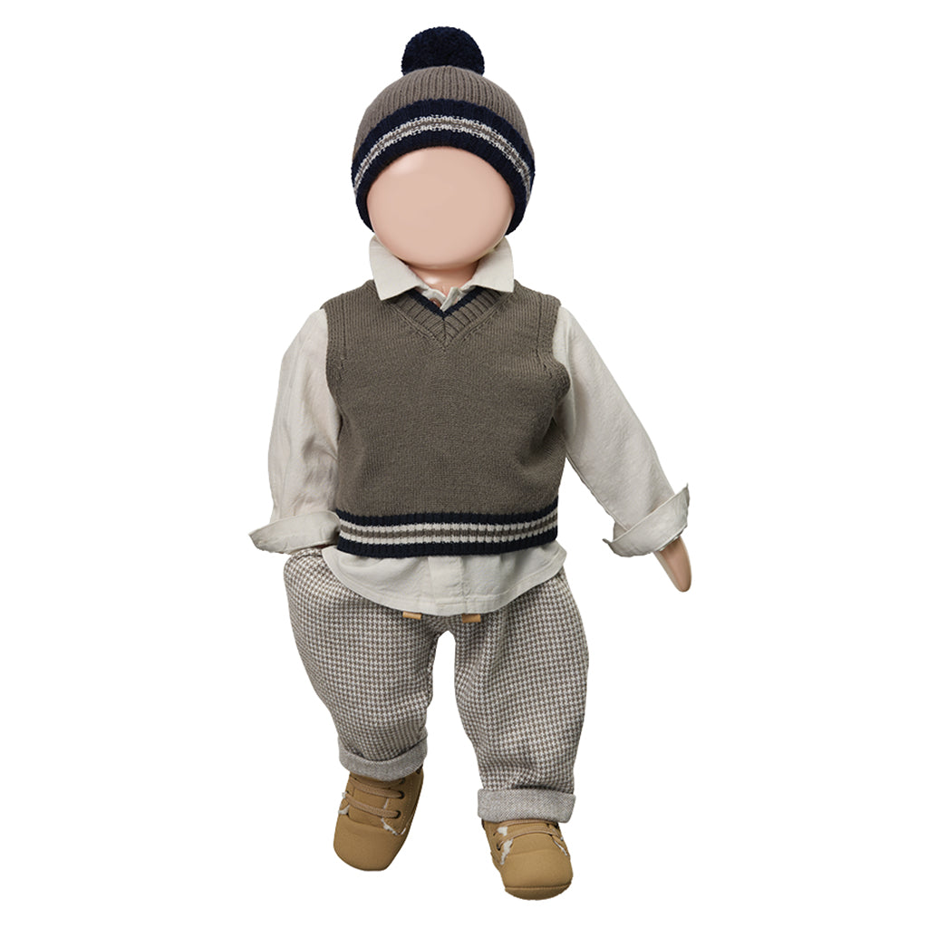 1+ In The Family Baby And Child Napoli Pants Dark Taupe Brown Herringbone
