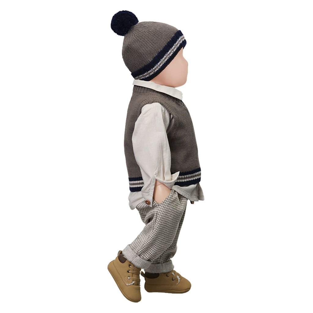 1+ In The Family Baby And Child Napoli Pants Dark Taupe Brown Herringbone