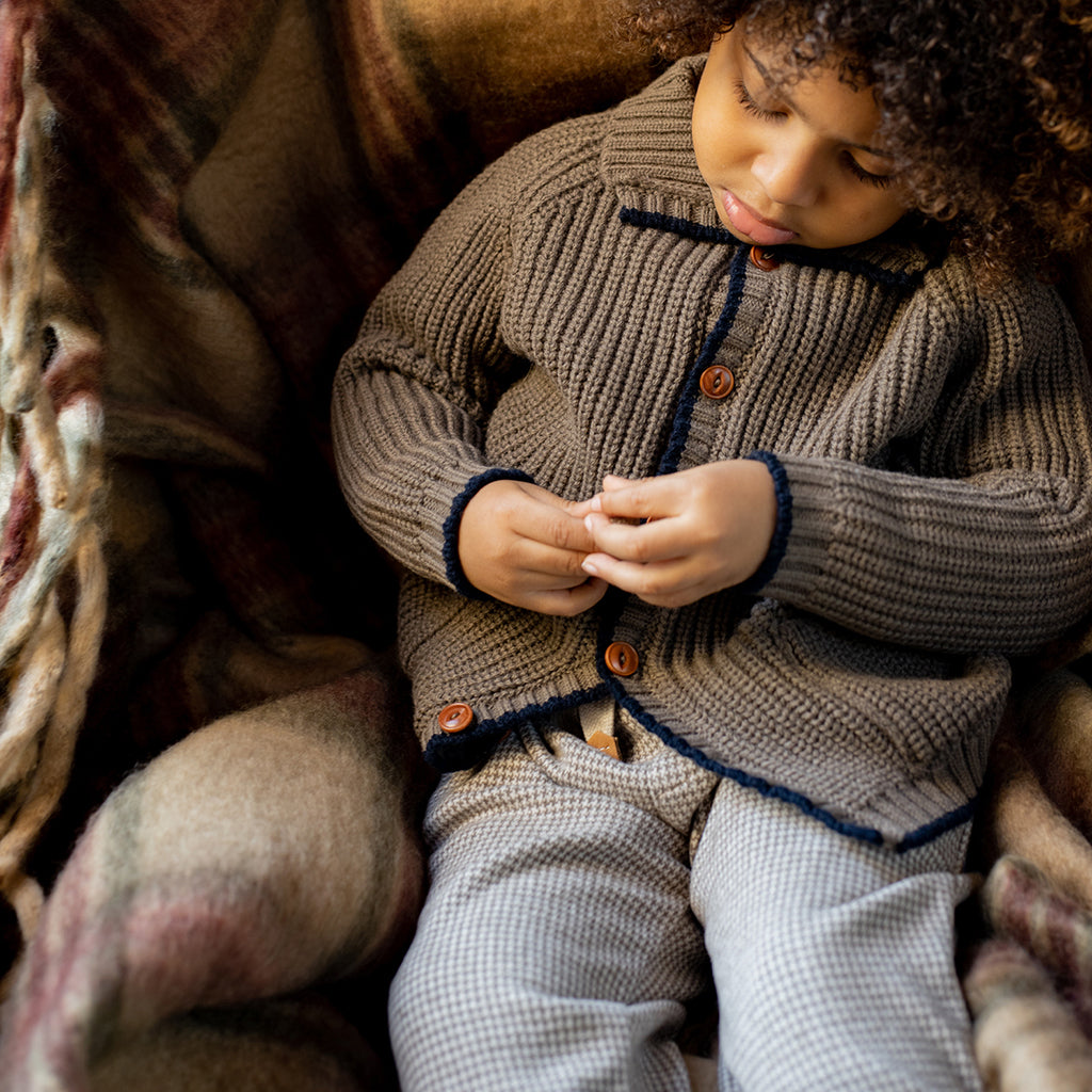 1+ In The Family Baby And Child Napoli Pants Dark Taupe Brown Herringbone