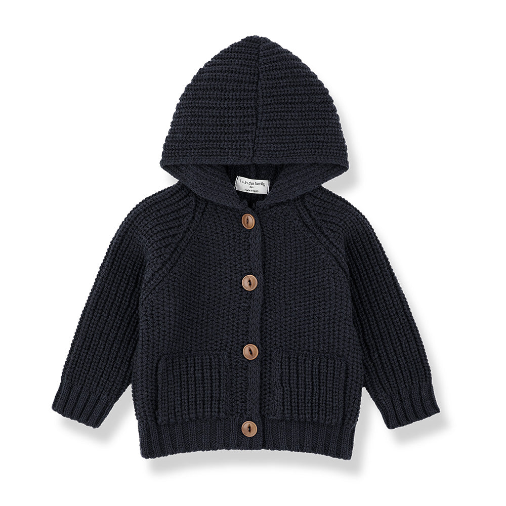 1+ In The Family Baby And Child Morten Hooded Cardigan Dark Navy Blue