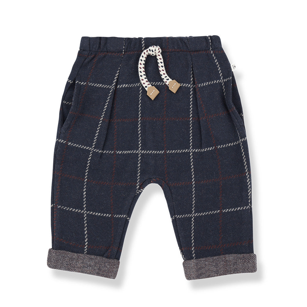 1+ In The Family Baby And Child Robin Pants Dark Navy Blue Big Checks