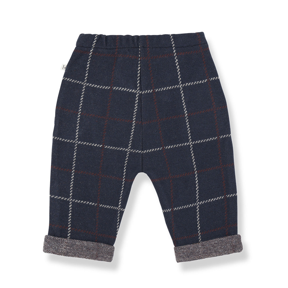 1+ In The Family Baby And Child Robin Pants Dark Navy Blue Big Checks