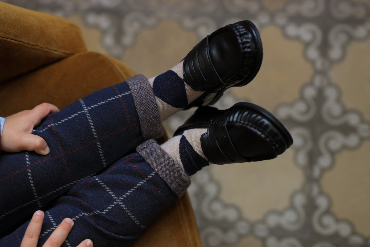 1+ In The Family Baby And Child Robin Pants Dark Navy Blue Big Checks