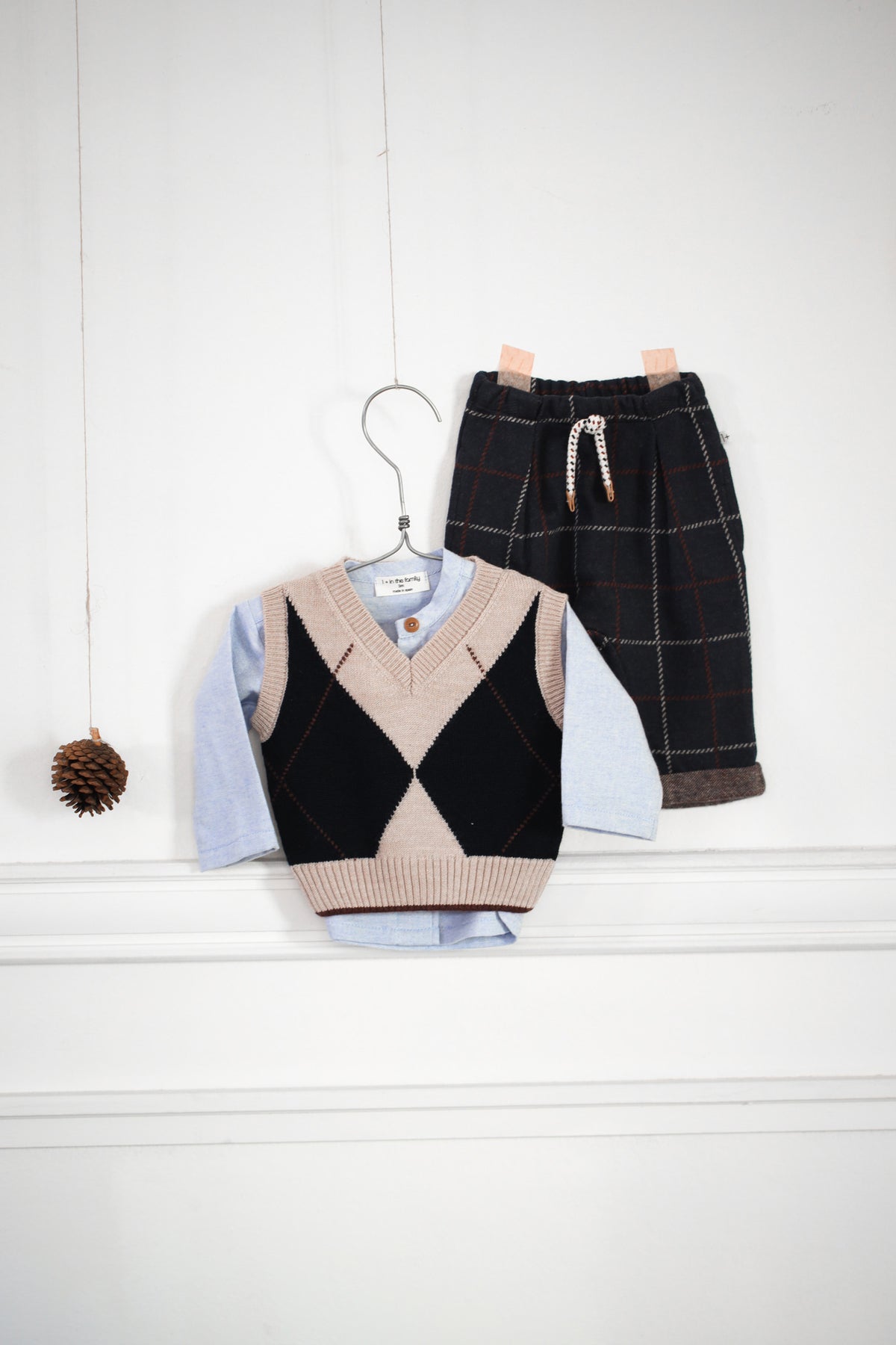 1+ In The Family Baby And Child Robin Pants Dark Navy Blue Big Checks