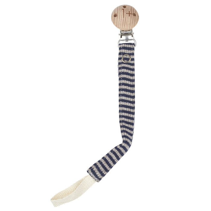 1+ In The Family Aina Pacifier Clip Navy And Taupe Stripes