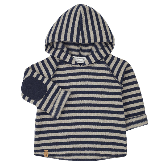 1+ In The Family Baby And Child Leandre Hooded Sweater Navy And Taupe Stripes