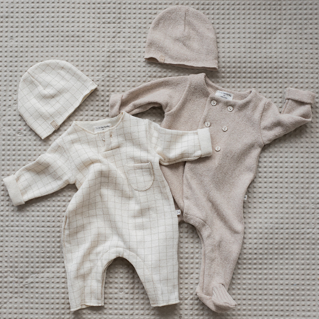 1+ In The Family Baby Pep Hat Ecru Cream Checks