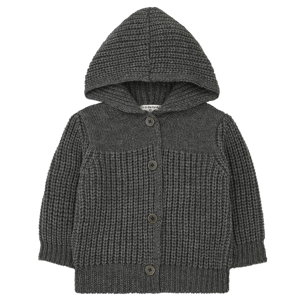 1+ In The Family Baby And Child Simo Hooded Cardigan Grey