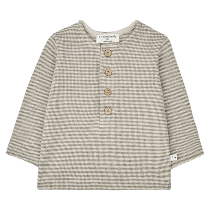 1+ In The Family Baby And Child Willem Henley T-shirt Oatmeal And Taupe Stripes